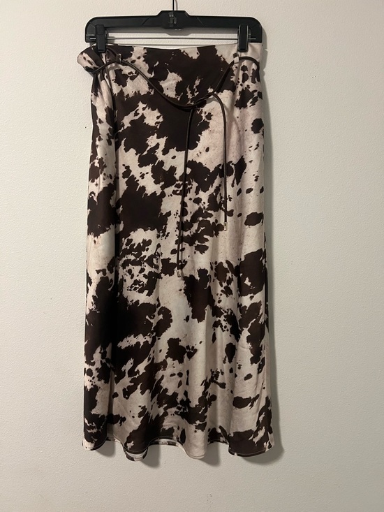 Rachel Zoe Dresses & Skirts - Cow-Print Midi satin  Skirt in Brown and Cream